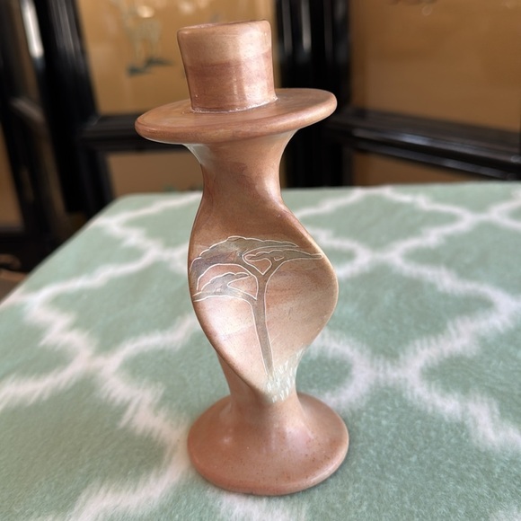 New Carved stone Candle Holder with Zebra and trees San Siego Zoo - Picture 3 of 6